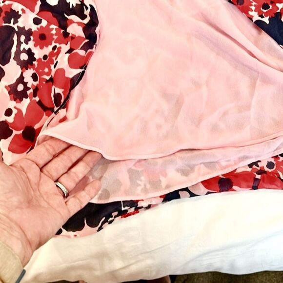 Michael Kors V-Neck Floral Dress Short Sleeve Pockets Pink Red Blue Size 4 NWT - Picture 8 of 16